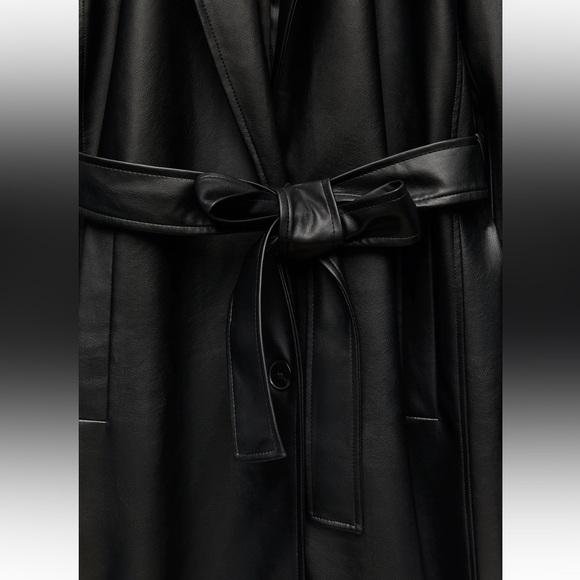 Zara FAUX LEATHER TRENCH COAT. Black. Sizes S, M. New with Tags. - Picture 9 of 11